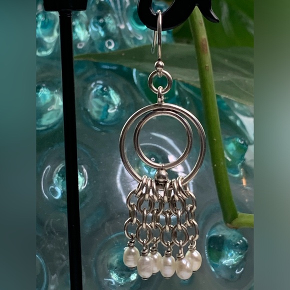 Silpada Vintage HTF RARE Oxidized Freshwater Pearl Chain Dangle Earrings - Picture 5 of 13
